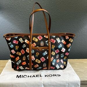 Michael Kors Beck Large Black Tote Colorful Tag Design with Dust Bag